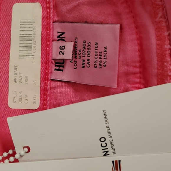 HUDSON Nico midrise super skinny size 26 pink jeans NWT - Picture 7 of 10